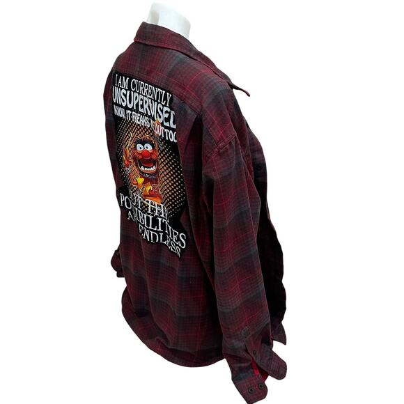 Animal Muppets Plaid Flannel Shirt SIZE 2XL Funny Oversized Drums Drummer Unique - Picture 3 of 6